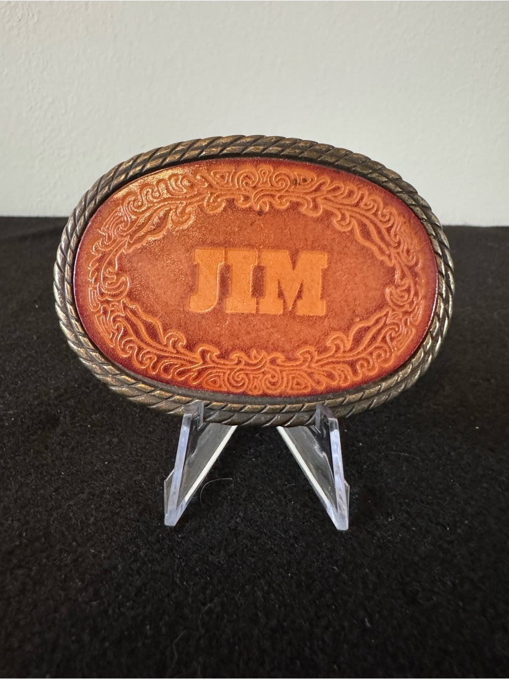 Vintage Western Leather Personalized 'JIM' Decorative Belt Buckle